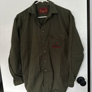 Vintage Style -Bugle Boy Olive Button-Up Shirt - Men Large